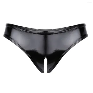 Women's Panties Womens Lingerie Crotchless Mini Underwear Underpants Wet Look Patent Leather Erotic Sexy Open Crotch High Cut Briefs