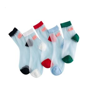 6pair Japanese Summer Women Transparent Socks Kawaii Stretch Band Aid OK Crystal Sock Glass Silk Art Calcetine Mujer Sox 240408