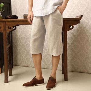 Мужские шорты летние модные мешковатые брюки -харемы мужская уличная одежда дышащие удобные твердые брюки льняные брюки