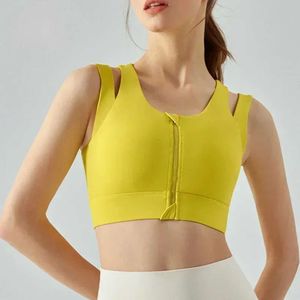 2024 Bra Lu Lu Yoga Fiess Suit Women's High Strength Front Zipper Bra Two One Piece Sports Tank Top Lemon Vest Summer Tops Woman s