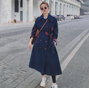 Women039s Trench Coats Mantel Female Highend Contrast Color Frauen Windbreaker Langer Frühling Herbst Casuale Lose Temperament Navy J6791683