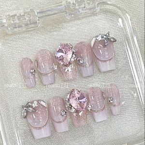 Hollow out French style sweet and pink handmade wearing fake nails Private customization is non refundable and non exchangeable