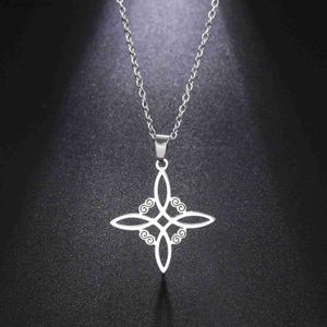 Pendant Necklaces Skyrim Wicca Witch Knot Necklace Stainless Steel Necklace Vintage Protector Supernatural Jewelry Womens Gift240408