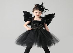 Girl039s Elbiseler Girtls Black Swan Cosplay Kostümleri Çocuklar Littler Kötü Kıyafet Çocuklar İçin Tüy Oyna Kuş Giyim Kız Par2846902