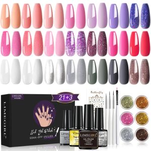 Kits kit de esmalte de gel colorido kit de glitter imersão UV Gel semipermanente Base Casat e Top Coat Unhel Art Gel Kit Nail Art Nail Art