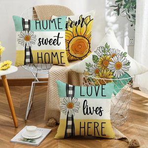 Kissen Sommerblumenabdeckung 45x45cm Buchstabe Daisy Leinen Wohnzimmer Dekorative Sofa werfen Druckkissenbezug