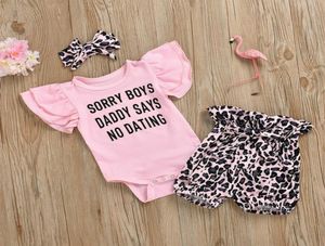 Baby Designer Clothing Sets Rompers New Born Baby Brand Letter Print Ropmers Leopard Shorts Hair Accessoires 2020 New1574443