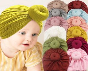 Neugeborenen Bogen -Bogenknoten Turban Hut Donut Kopf Wrap Weiche Baumwolle handgefertigtes Stirnband Beanie Caps Kinder Kind Kleinkind Weithaar Band Head6041035