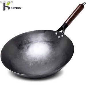 Pannor Konco Hushållens järnkruka Handgjorda gaffel järnkruka med trähandtag Pure Iron Uncoated och Non Stick Gas Cookwarel2403