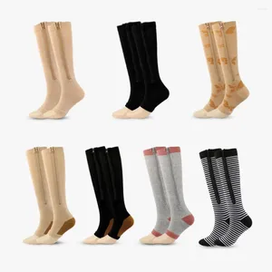 Kadın Çoraplar Zip Chaussette Yüksek Elastikiyeti Unisex Diz Açık Ayak Tip Destek Çorapları Varisoz Damarı ile 1 Çift Sıkıştırma