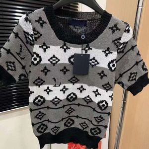 Women Sweter Designer Knitwear Women Kwiatowy Kwiat Graficzny Top Fashion Okoła szyja Pullover Krótki rękaw