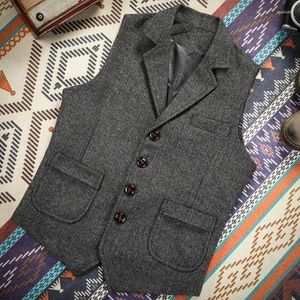 Coletes masculinos retro moda de peixe -tweed caça de tweed colapso de lapela jaqueta mangueira britânica