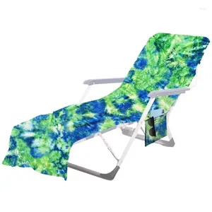 Chair Covers Chaise Lounge Cover Tie-Dye Pattern Microfiber Pool Towel With 3 Pockets 210x75cm/82.5x29.5inch No Sliding