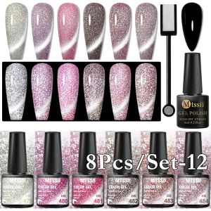 Razor Mtsii 6st Reflektiv Glitter Gel Nail Polish Set 6 ml Semi Permanent Galaxy Chameleon Cat Eye Gel Nail Art Magnetic Lack