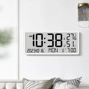 Väggklockor digital klocka LCD -hemdekoration stor display kalender med datum temperatur fuktighet snooze larm