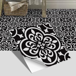 Wallpapers European Tile Bathroom Bedroom Floor Decoration Thickened Matte Wall Sticker PVC Waterproof Self-Adhesive Black Floral Wallpaper