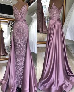 Vintage Robe de Soiree Meerjungfrau Lange Abendkleider 2020 Sirene Spaghetti -Gurt abnehmbarer Schwanz Spitze ärmellose Robe Longue Prom G5529761