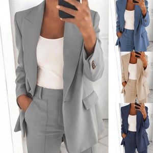 Damenjacken Fashion Revers Slim Jacke für Frauen Langes Büro von V-Ausschnitt Office Dame Elegante Strickjacke Frau Full Sleeve Pocket Streetwear