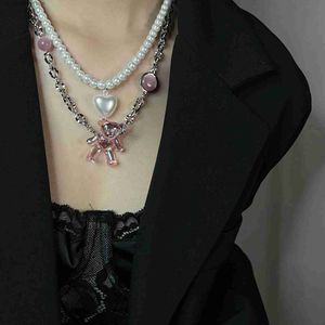 Collane a ciondolo Nuova moda Pink Opal Transparent Bear Collana a sospensione per donne Sweet Cuoco Custinetto Clavicle Chain Clavicle Chain Luxury Trend Jewelry Gifteo74