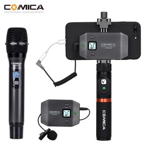 Microphones Comica CVMWS50 Wireless Smartphone Microphone Handheld Microphone UHF 6 Channels Wireless Lavalier Mic System Portable