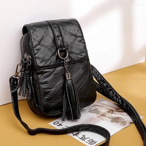 Shoulder Bags Retro Mini Soft PU Leather Crossbody For Women Fashion Tassel Solid Color Bag Small Cell Phone Purse