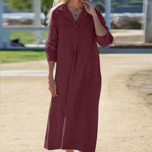 Casual Dresses Summer For Women 2024 Women's Solid Color Fashion Long Shirt Dress Lapel Sleeve Loose Vest Robe