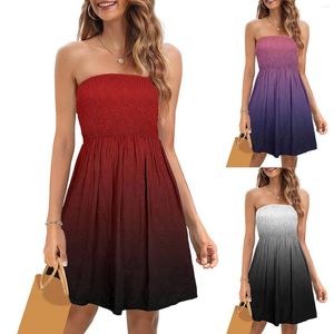 Casual Dresses Women's Summer Strapless Mini Gradient Smocked Beach Tube Top Dress Cover Ups For Swimwear Sundress 2024