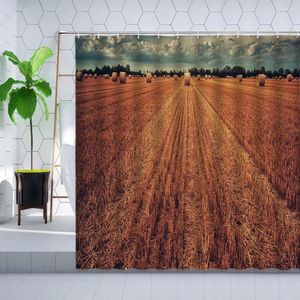 Duschgardiner Autumn Farm Harvest Curtain Fall Wheat Field Rural Forest Landscape Printing Home Decor Badrum Polyesteruppsättningar