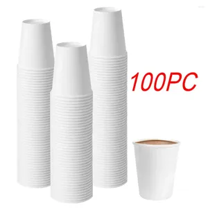 Engångskoppar sugrör 100 packar vit papper kaffe 7 oz kopp för vattenjuice eller te
