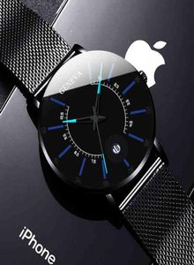 Män tittar 2021 Luxury Fashion Mens Business Watch Ultra Thin Thin rostfritt stål Mesh Belt Quartz Wrist Watch Reloj HOMBRE4113262