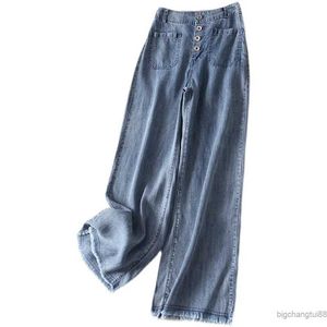 Dżinsy dżinsowe szerokie nogi spodnie kobiety kieszenie wysokie talia cienkie luźne proste spodnie streetwearne moda pojedynczych piersi dżinsy kobiety