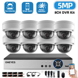 Sistem 8 Kanal DVR Kiti 5MP Dış Mekan Su Geçirmez Ahd Dome Serfirity Kamera Sistemi Yüz Algılama CCTV Video Gözetim Sistemi Seti 8Ch
