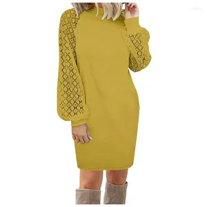 Casual Dresses Elegant For Women Spring Autumn Long Sleeve Lace O-neck Solid Loose Fashion Commute Female A-line