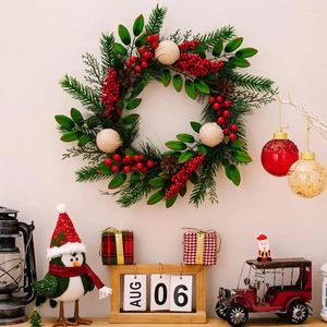 Decorative Flowers Entrance Christmas Wreath Festive With Pinecones Berries Ornaments 18.5 Inch Door Window Mantle For Home