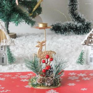 Ljusstakar 1 st julhållare Golden Iron Candlestick Xmas Tree Snowfakes Star Elk Ornament Home Year Table Decoration