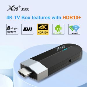 Box X98 S500 2.4G/5G WiFi 4K Smart TV Stick Android 11 Amlogic S905Y4 H.265 HEVC BT Set Top Box Media Player Mini TV Stick