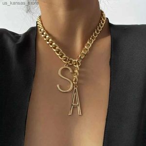 Pendant Necklaces Lacteo Miami Cuban Chain Big Letter S A Pendant Necklace Punk Chunky Thick Chain Charm Necklace Jewelry for Women Accessories240LJCP