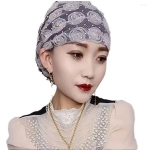 Scarves Lace Turban Hats Fashion Elegant Rose Head Wraps Muslim Breathable Hair Cover Cap Women