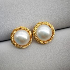 Studörhängen 925 SLIVER Big Pearl Earring Barock Freshwater For Women Party Wedding Gift Fine Jewelry Handmade