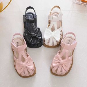 FW5T SANDALS СИТИЯ СИТАЯ ДЕВОЧКА BOW SARS TOE 2024 Новый мягкий крючок и петля бежевая детская обувь Princess Casual PU не скольжение D240515