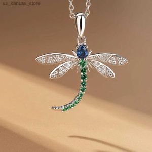 Pendant Necklaces Huitan Fashion Dragonfly shaped Pendant Necklace Suitable for Women Set with Colorful Cubic Zirconia Exquisite Girl Jewelry Party Gift240408