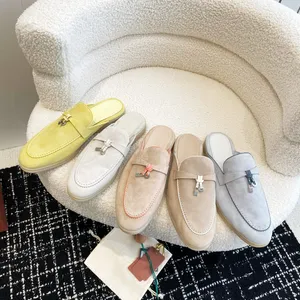 Summer Walk Charms embellished Slippers Suede Mule White sole shoes Genuine leather casual slip-on closed toes flats for Unisex Luxury Designers factory footwear