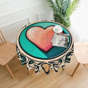 Table Cloth Teal Round Ornament Pink Hearts Retro Trendy Lovers Tablecloth 60in Diameter 152cm Soft Protecting