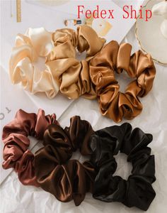 Scrunchies Hårband Solid Satin Hair Bands Tyreshårbanden Ropes Girls Ponytail Holder Hårtillbehör 6 Designs 120PC8929362