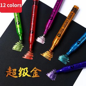 12 colors Metallic Paint Markers Waterproof Permanent Marker Pens for Ceramic Painting Fabric Drawing Supplies Craft Marker Pen 240328