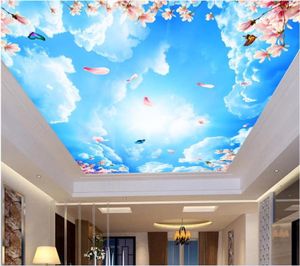 Wallpapers WDBH Custom 3d Ceiling Murals Wallpaper Home Decor Painting Sky Peach Flower Butterfly Wall For Living Room