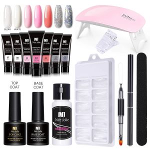 Gel Poly Nail Gel Set with 6W LED/UV Lamp full Manicure Set Quick Extension Nail Gel Kit Building Polygels Set for Nail Art Tool Kit