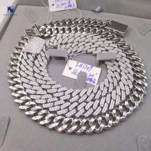 Factory Wholesale Iced Out Cuban Link Chain Necklace S925 Vvs Moissanite Diamond 12.3mm 2 Rows Hip Hop Chains