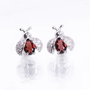 Stud Earrings Women's Natural Garnet Insect Topaz 925 Silver Ear Studs 2024 Fashion Jewelry