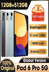 Casos de telefone celular Versão global Tablet Android Pad 6 Pro 12 GB 512 GB Snapdragon 870 Tablet 11 polegadas 5g Dual SIM Card WiFi GPS Google4307371